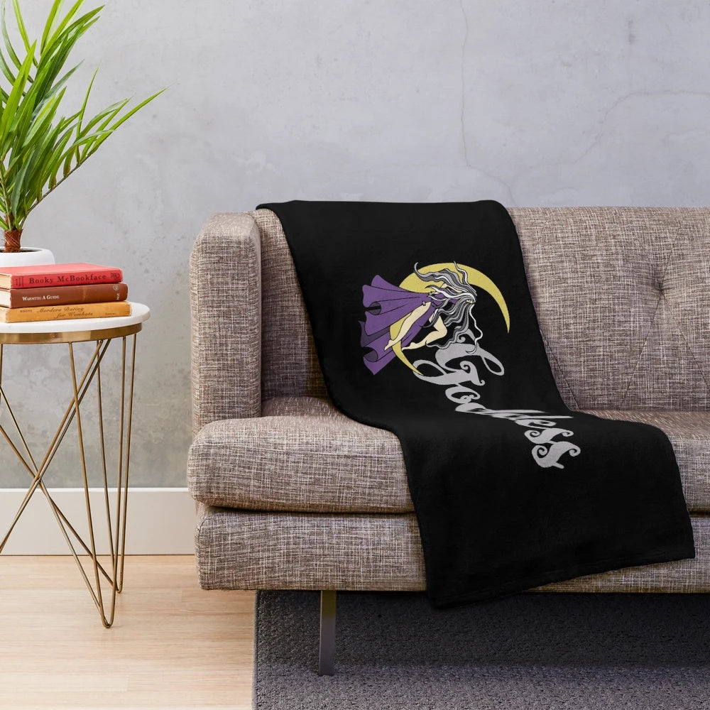 Soft, plush goddess blanket with moon and celestial design