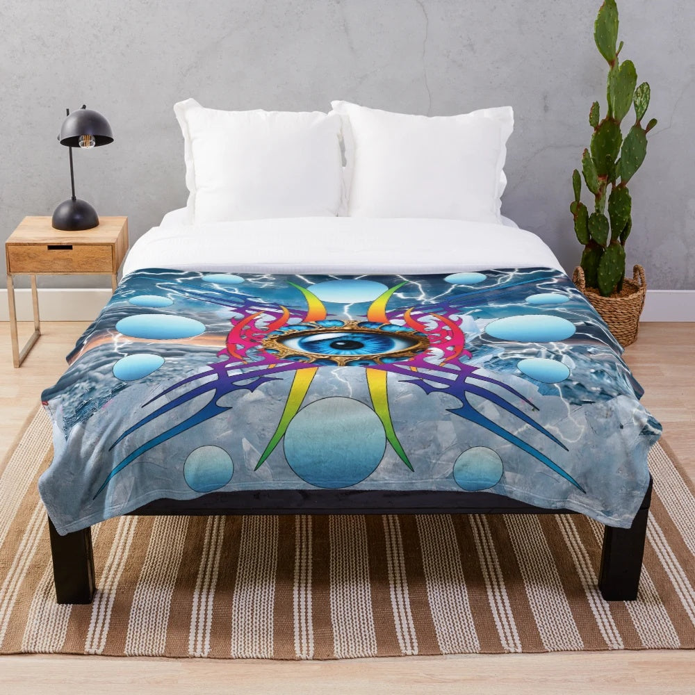 Colorful electric storm-themed plush blanket with a cosmic, space-inspired design