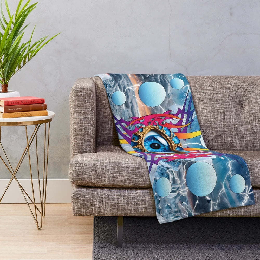 Colorful electric storm-themed plush blanket with a cosmic, space-inspired design