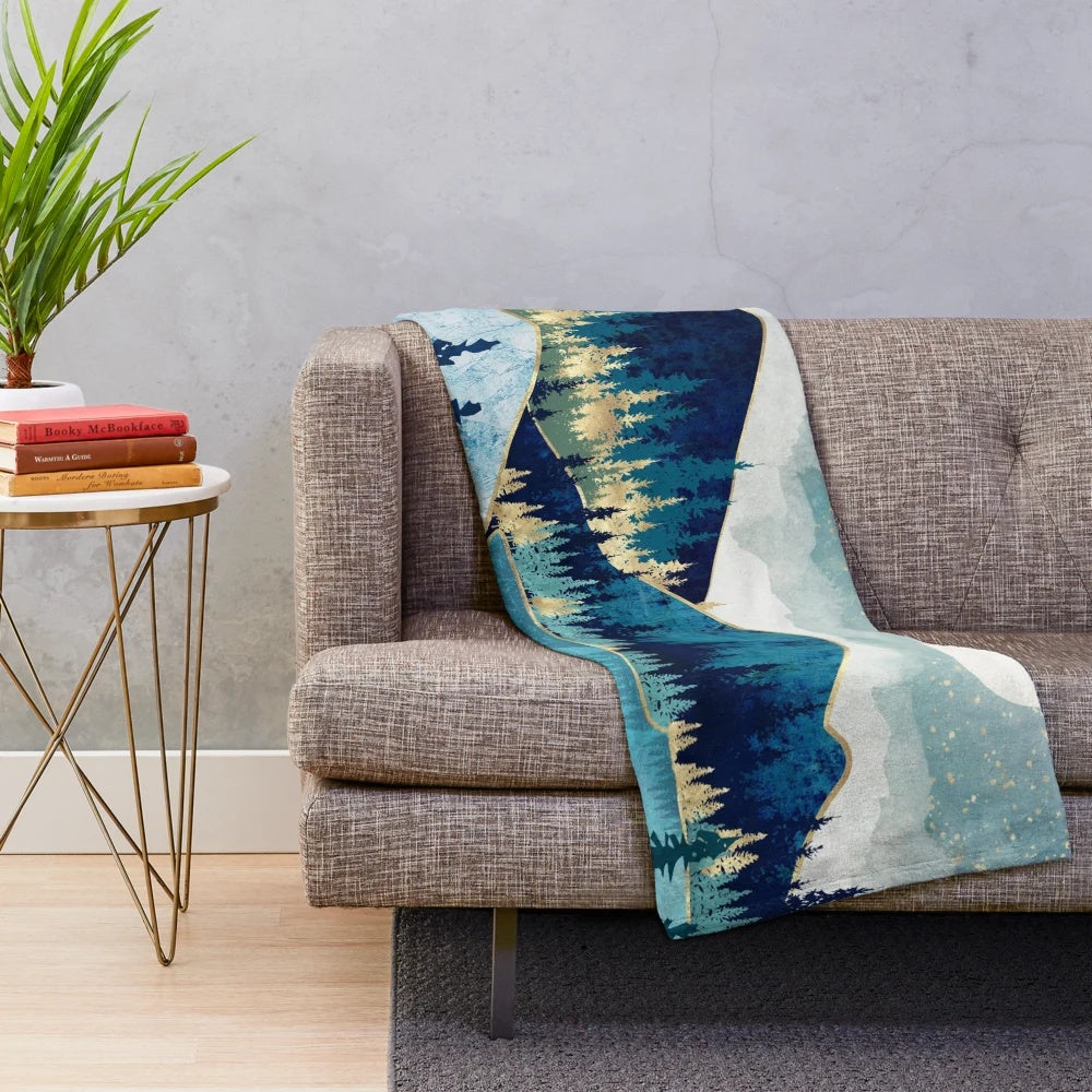 Calming and serene plush blanket with a celestial nature-inspired design