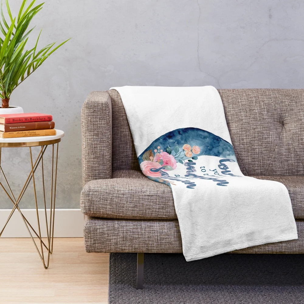 Celestial inspired plush blanket with Taylor Swift lyrics and watercolor moon and saturn design