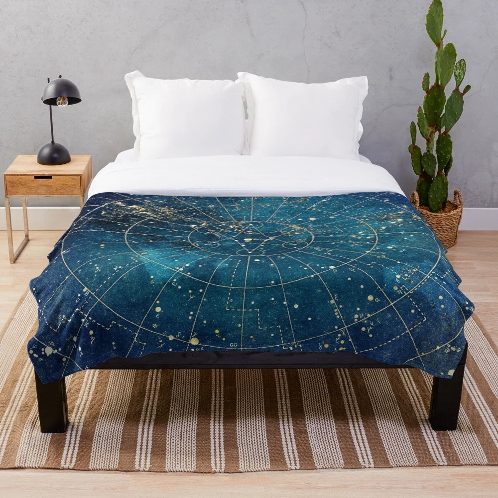 Soft and cozy plush blanket featuring a star map design inspired by city lights