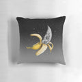 Whimsical moon-shaped banana pillow with stars and cosmic elements, perfect for surreal and abstract space-themed home decor.
