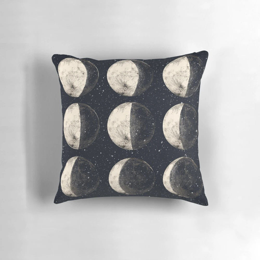 Soft and cozy moon cycle pillow featuring a galaxy design, perfect for stargazers and space enthusiasts.