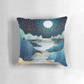 Celestial moon glow nature landscape wall art with stars and mountains