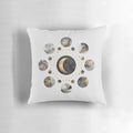 Soft, plush moon-shaped pillow with a crescent moon design, perfect for a space-themed bedroom or living room.