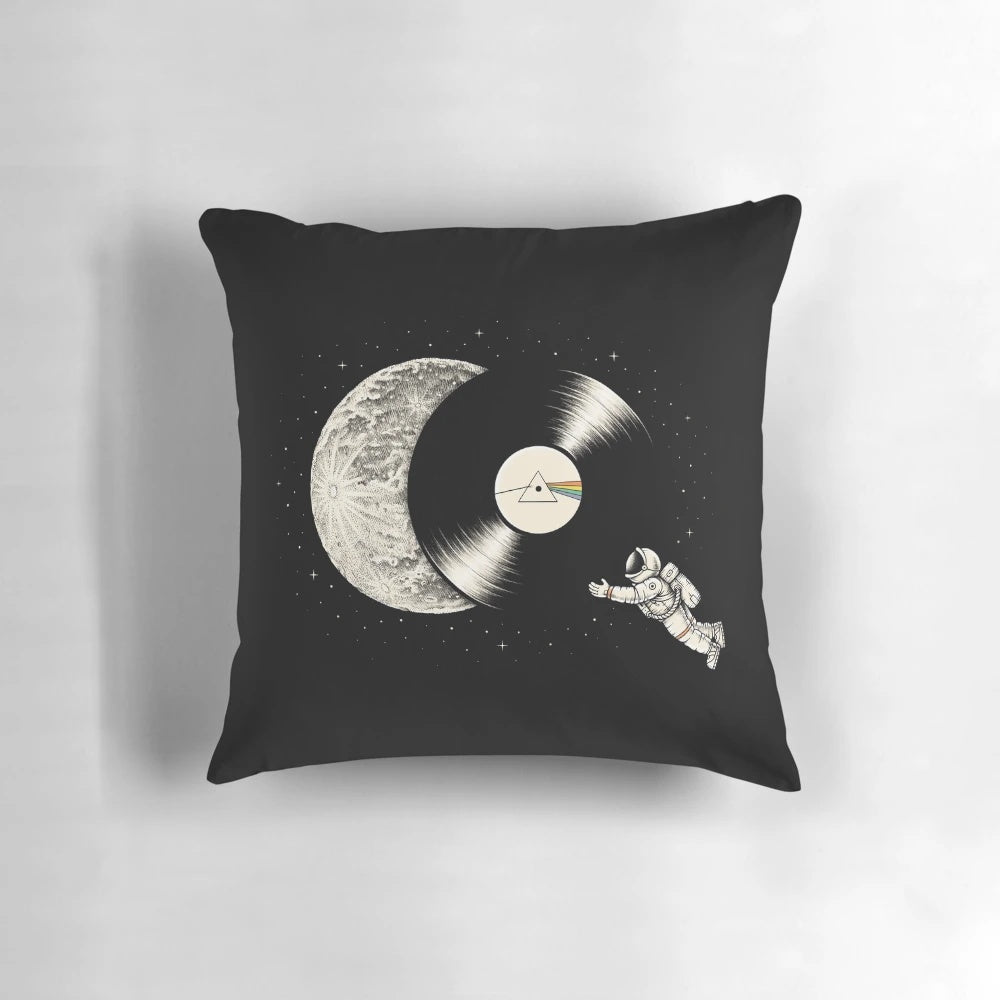 Soft, cozy pillow featuring a galaxy and moon design, perfect for space-themed bedroom decor.
