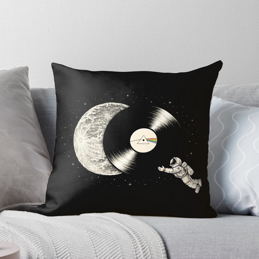 Soft, cozy pillow featuring a galaxy and moon design, perfect for space-themed bedroom decor.