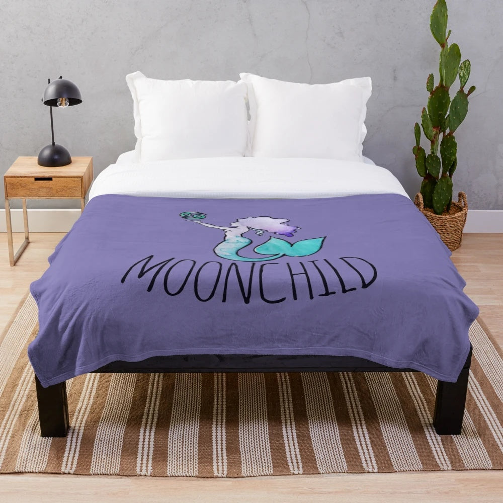 Plush mermaid blanket with cancer astrology and moonchild design