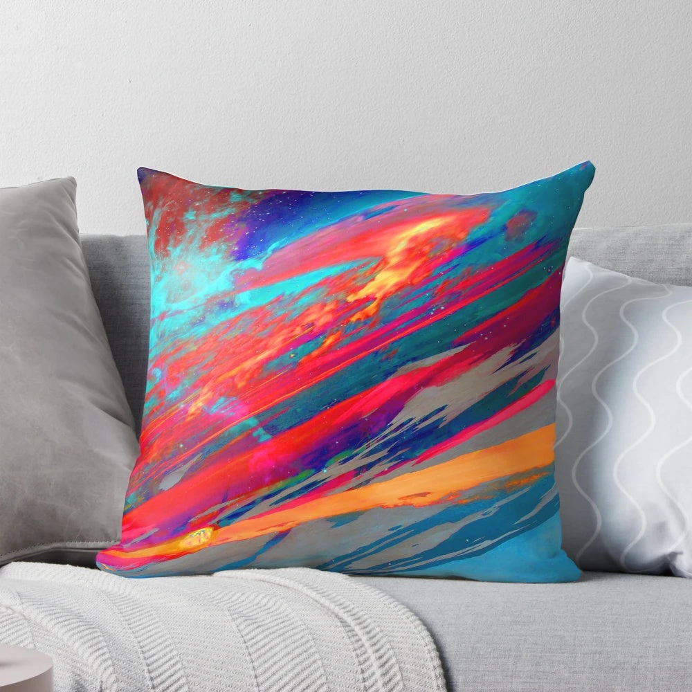 Colorful nebula, galaxy, and celestial-inspired pillow for a vibrant, nature-inspired space decor.