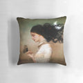 A cozy pillow featuring a night sky design with stars and a crescent moon