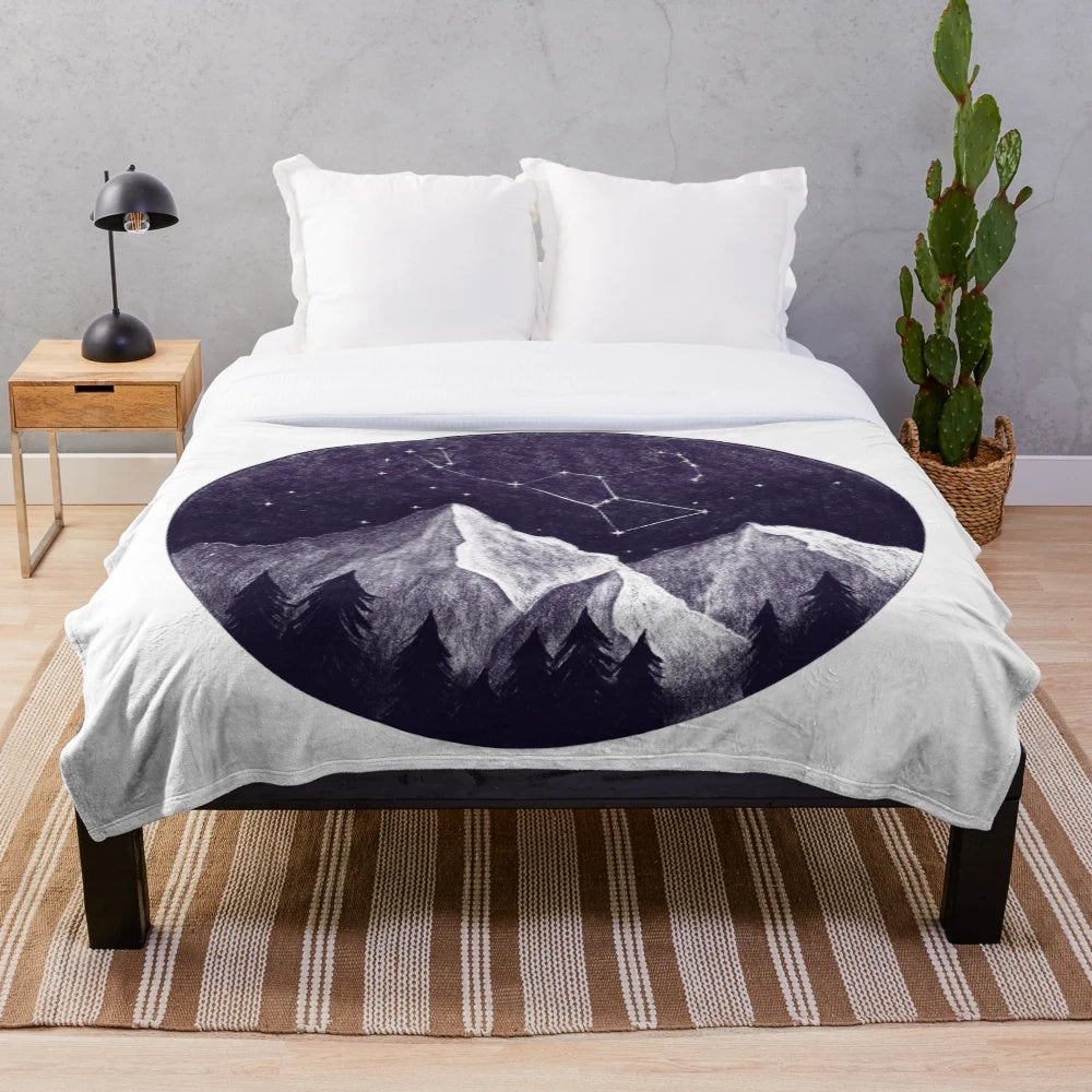 Orion constellation plush blanket with stars and galaxy design