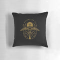 A decorative throw pillow featuring the Latin quote "Per Aspera Ad Astra" against a starry night sky backdrop.