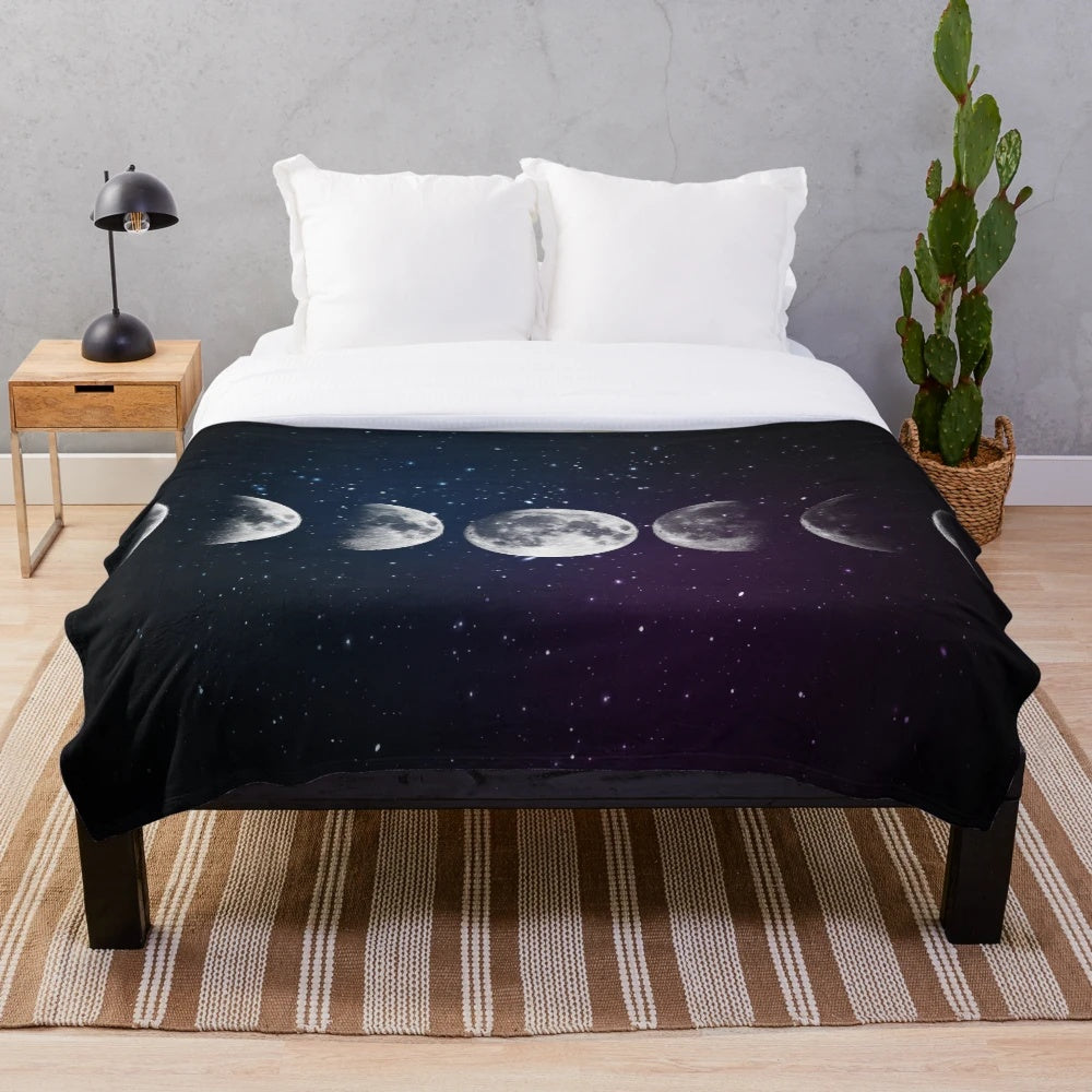 Phases of the Moon Plush Blanket - Cozy Celestial Décor for Space Lovers