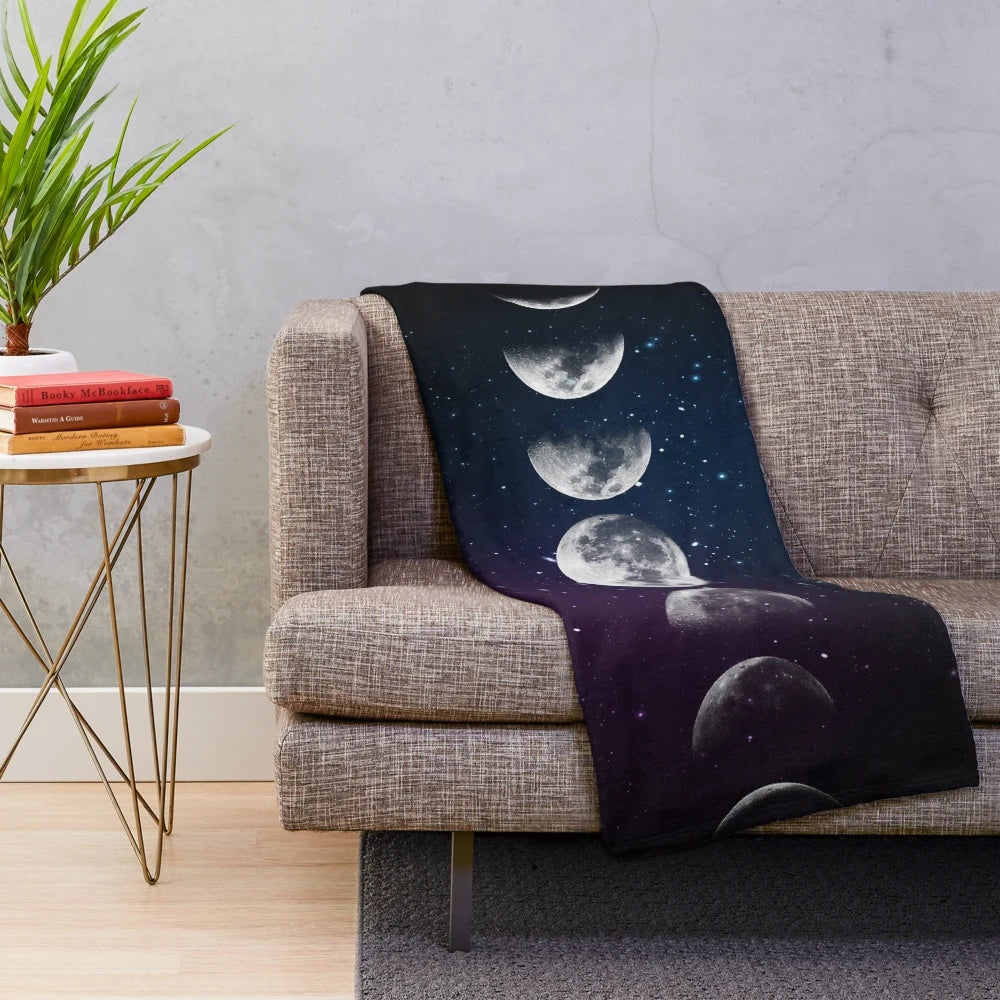 Phases of the Moon Plush Blanket - Cozy Celestial Décor for Space Lovers