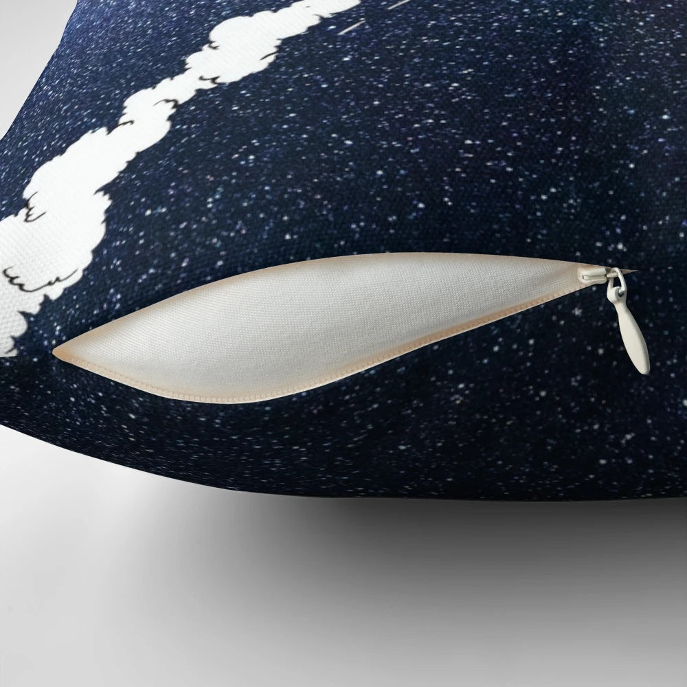 "Pillow featuring a cosmic design of stars and planets for a relaxing, space-themed decor"