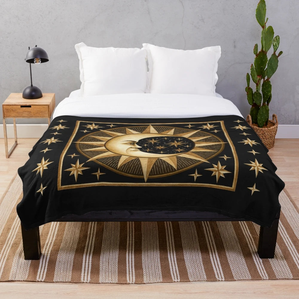 Celestial plush blanket with moon and stars design
