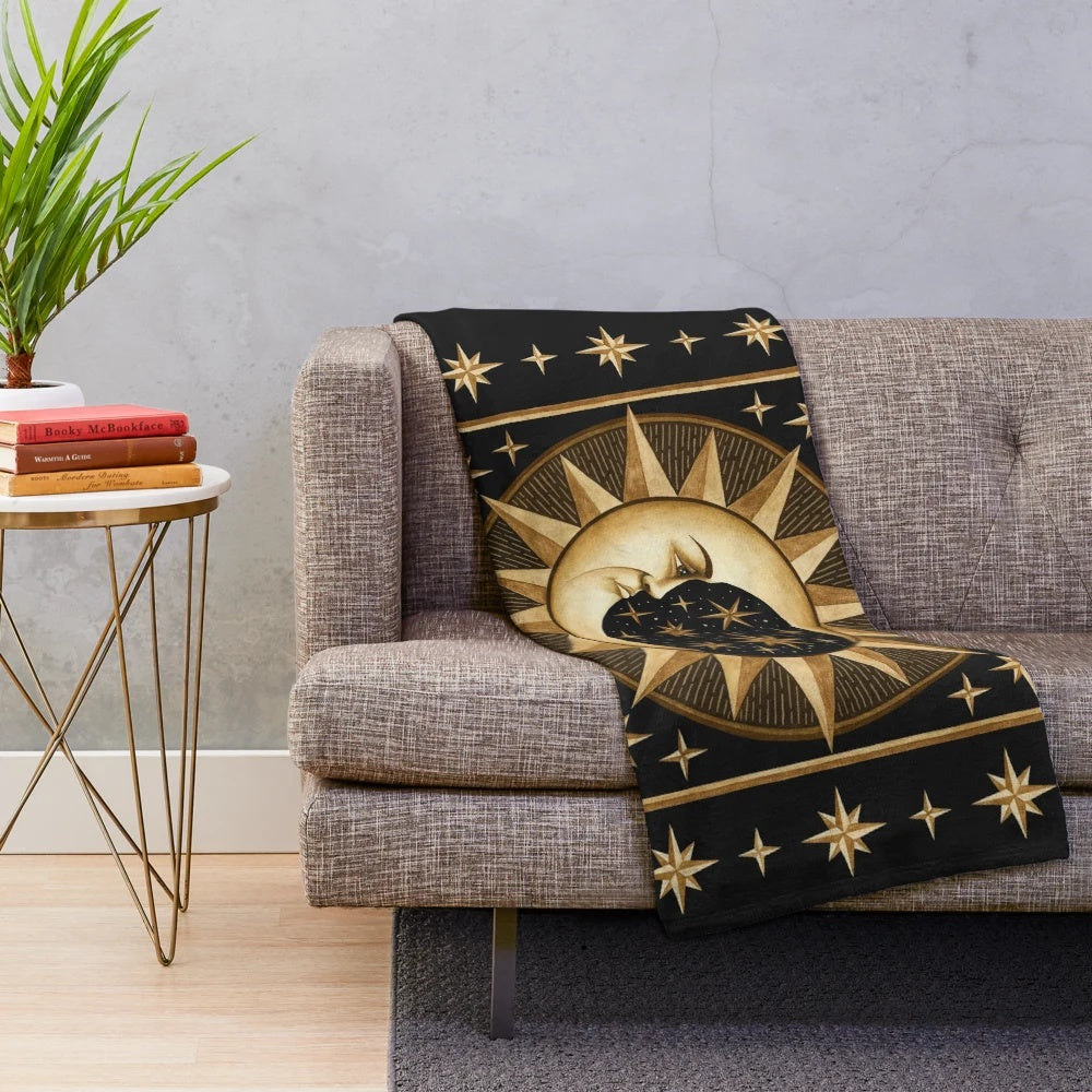 Celestial plush blanket with moon and stars design