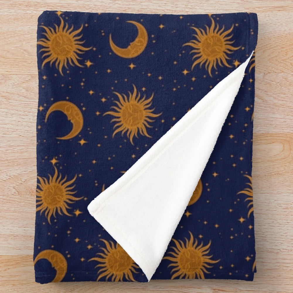 Celestial plush blanket with a starry night sky design