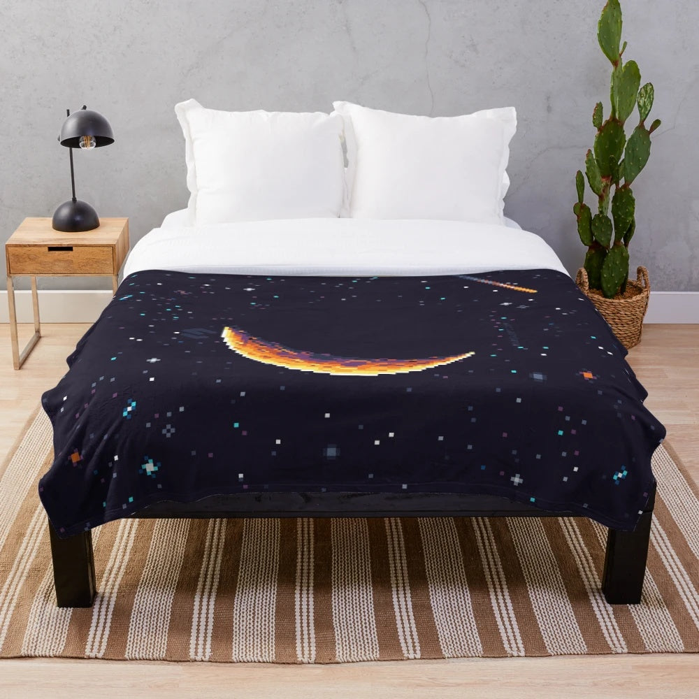 Plush moon and galaxy design blanket