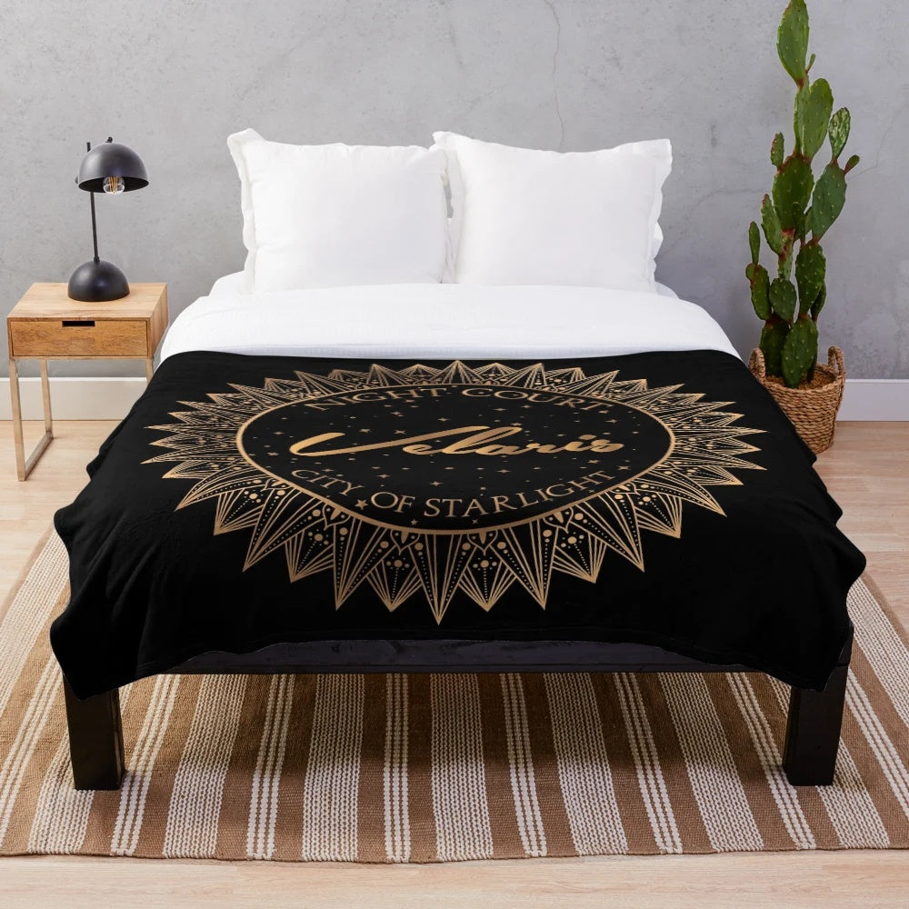 Acotar-inspired plush blanket featuring the Night Court and City of Starlight