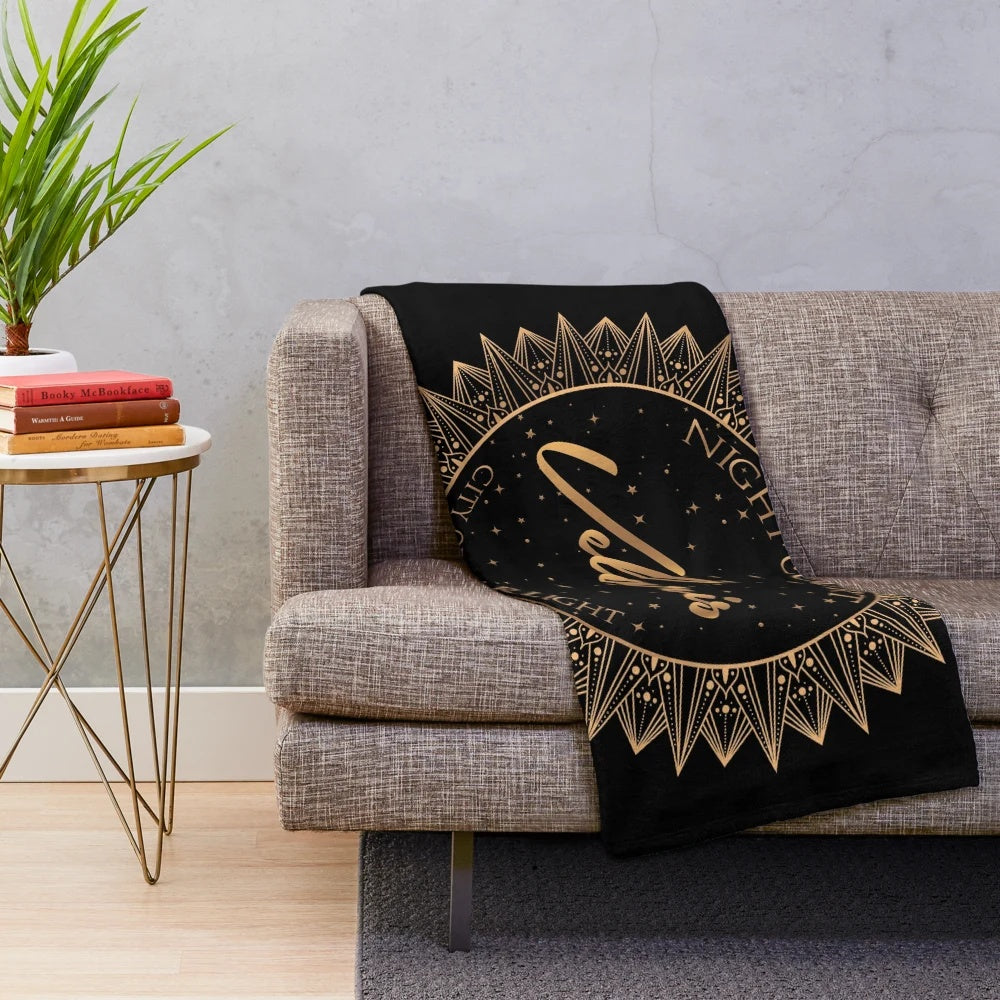 Acotar-inspired plush blanket featuring the Night Court and City of Starlight