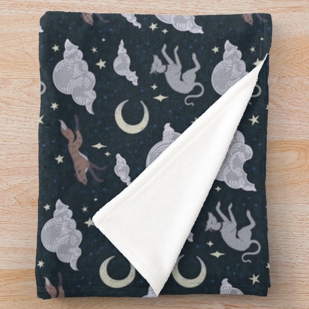 Plush blanket featuring a design inspired by the Greek myth of the Teumessian Fox and Laelaps