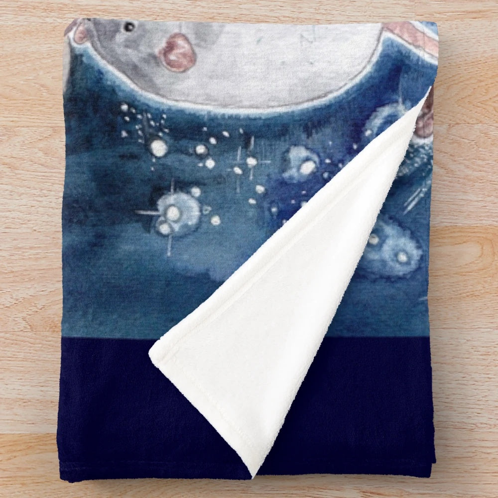 Plush blanket featuring a star-filled design with a rat silhouette