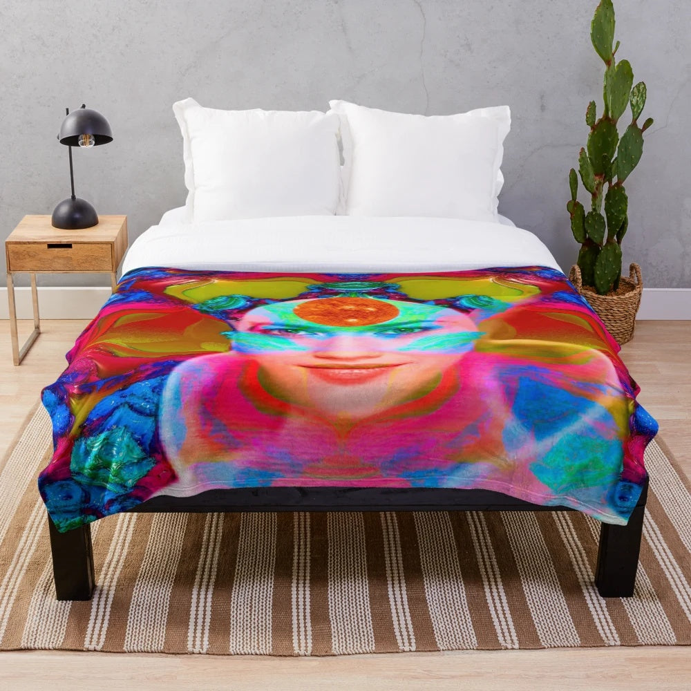 Cozy plush blanket with a vibrant star nova and celestial-inspired abstract art design