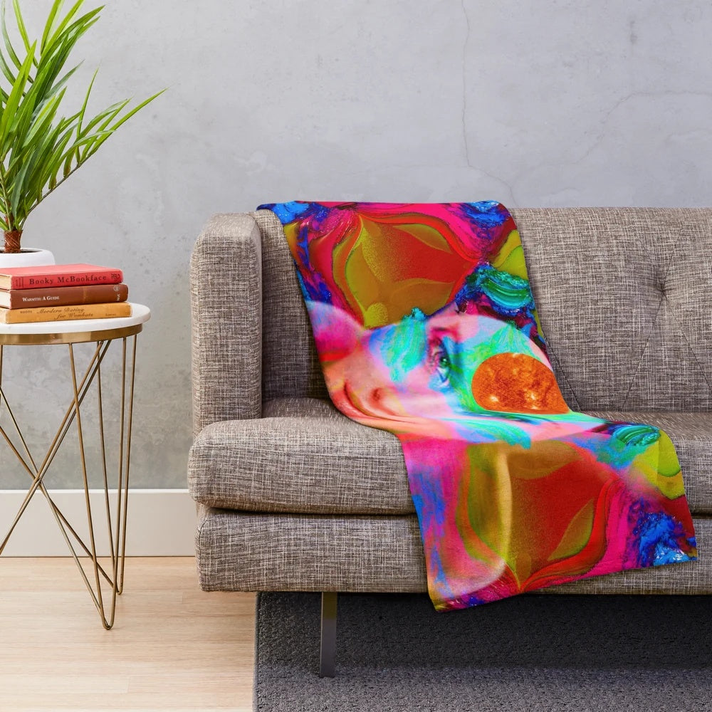 Cozy plush blanket with a vibrant star nova and celestial-inspired abstract art design
