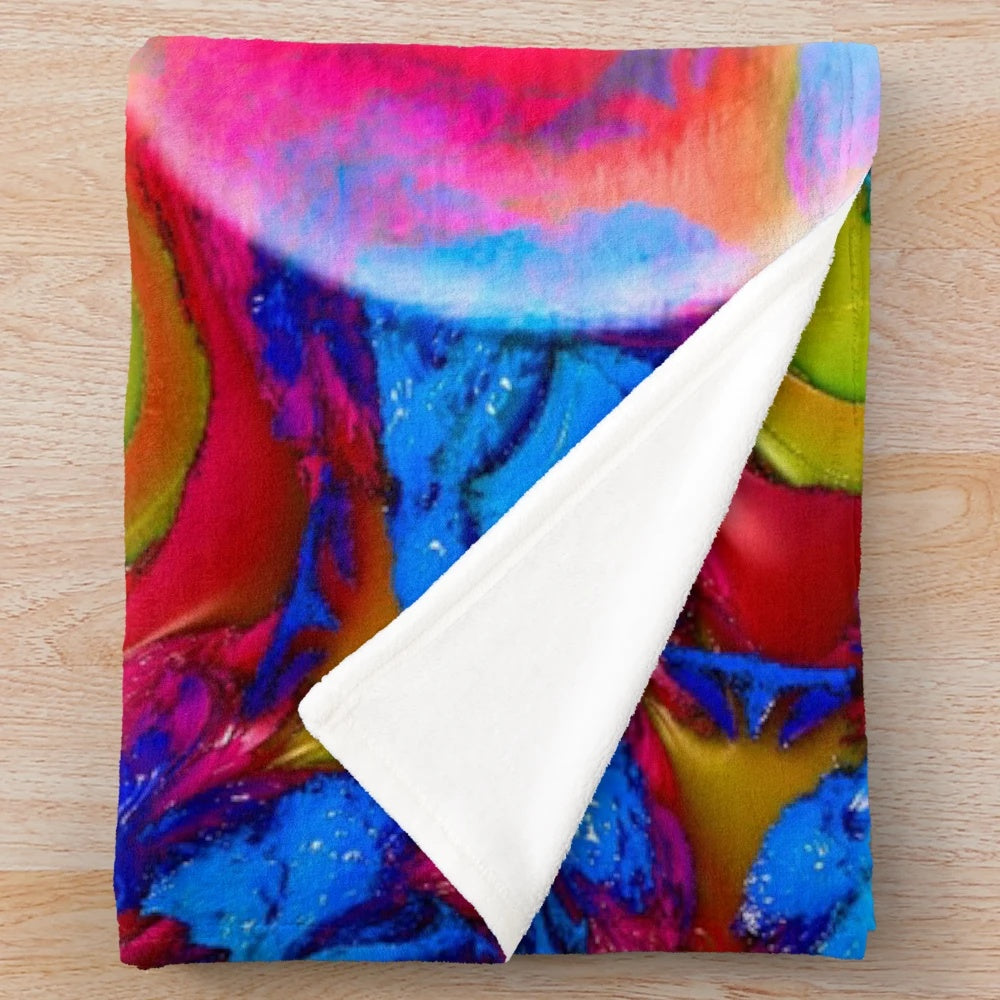 Cozy plush blanket with a vibrant star nova and celestial-inspired abstract art design