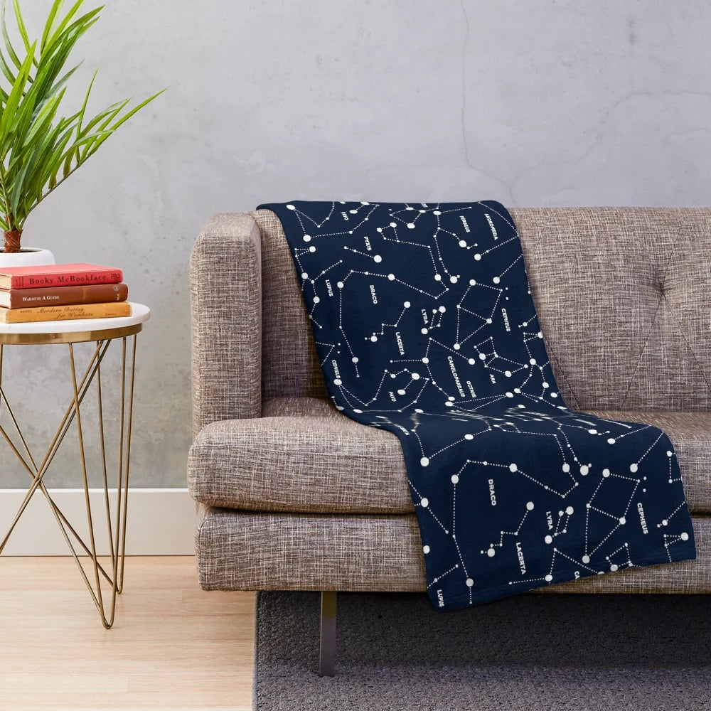 Constellation plush blanket with night sky and galaxy design