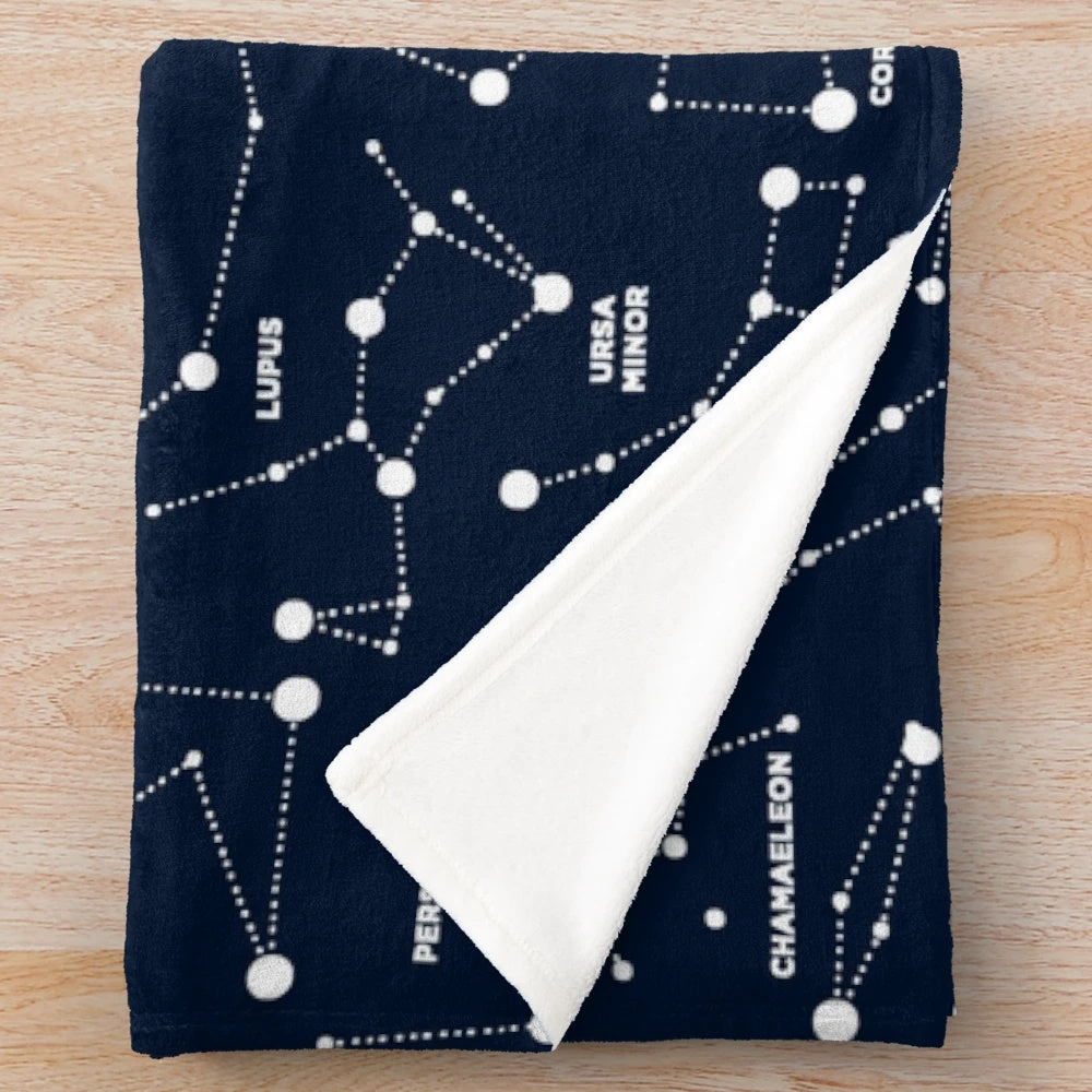 Constellation plush blanket with night sky and galaxy design