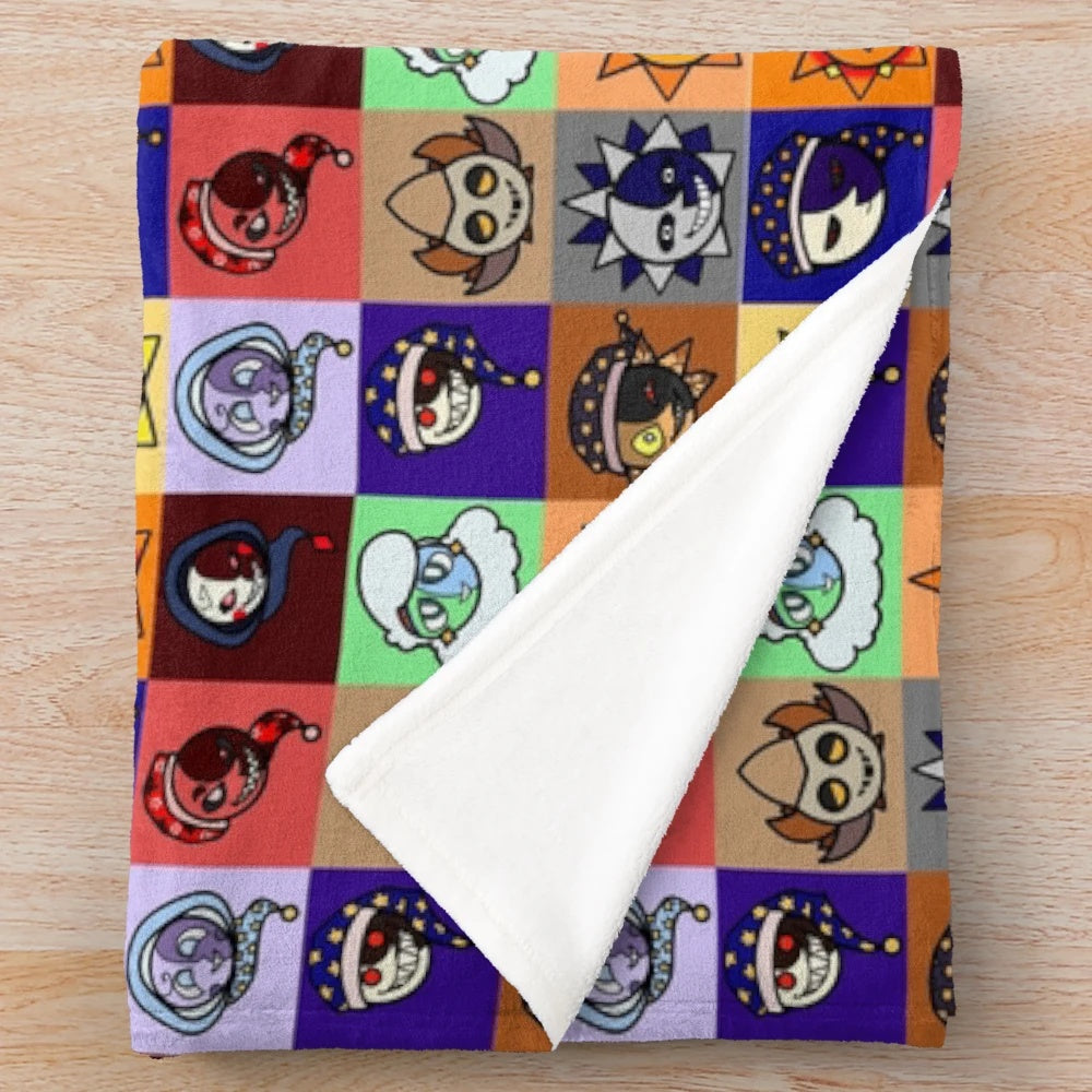 Cozy plush blanket featuring a celestial design with the sun and moon