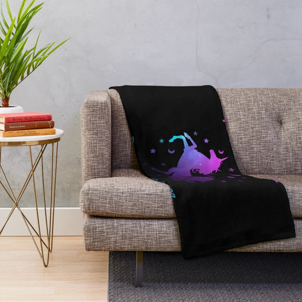 Cozy and soft plush unicorn blanket with a magical galaxy design