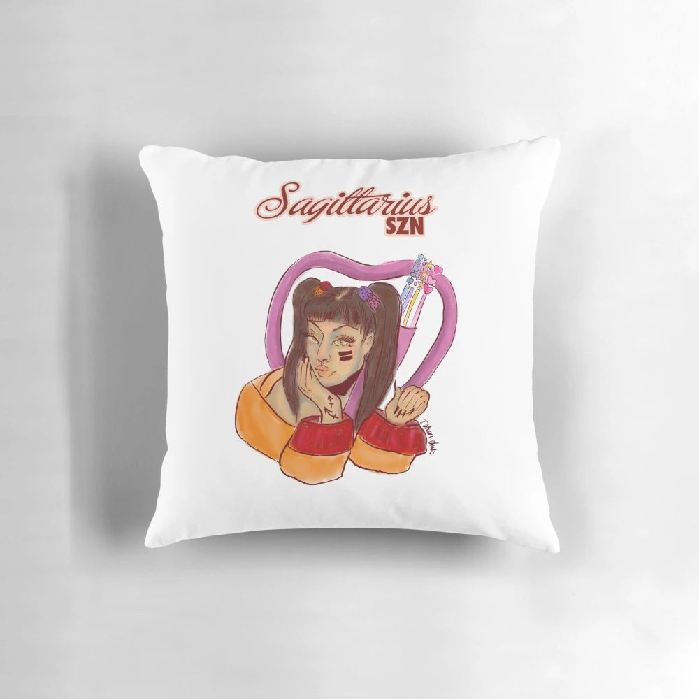 Sagittarius zodiac sign pillow in red and gold colors