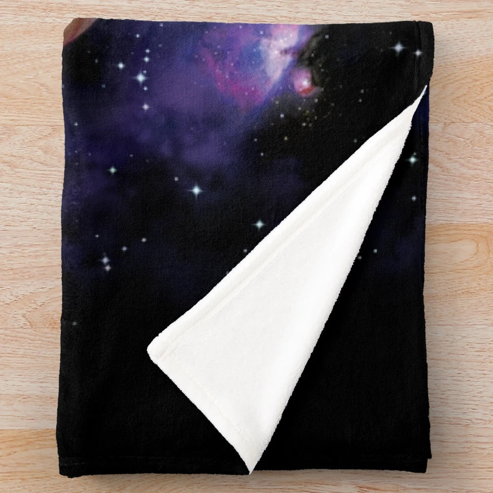 Solar system plush blanket featuring planets, stars, and galaxy design