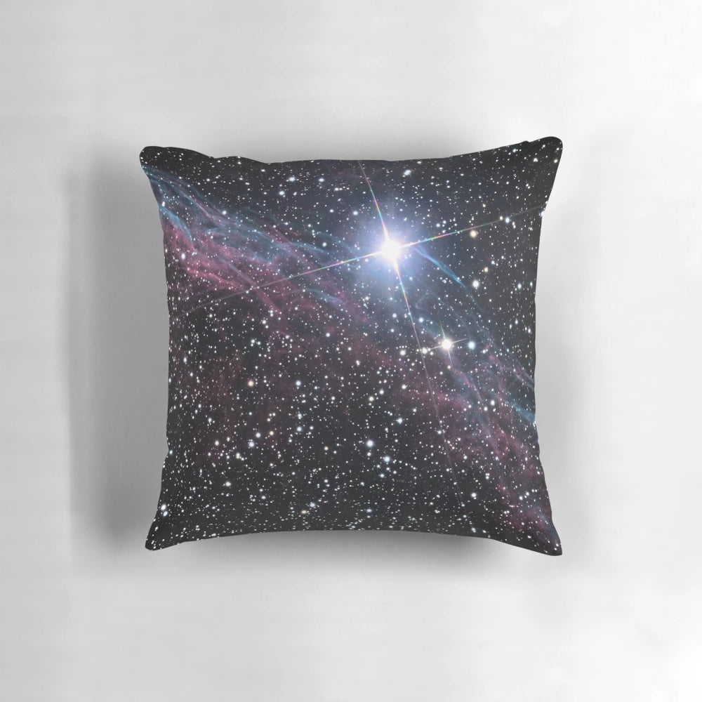Space galaxy pillow with stars, planets, and nebulae in a cosmic design