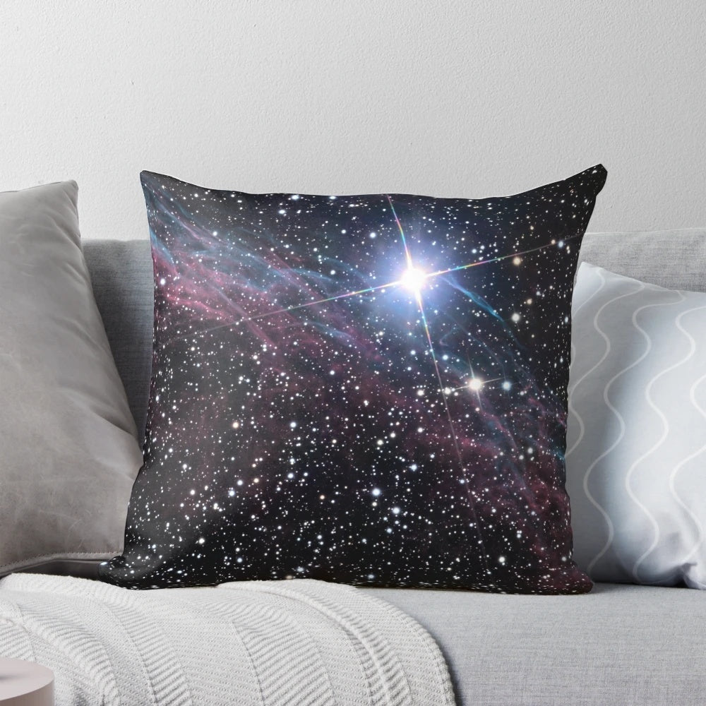 Space galaxy pillow with stars, planets, and nebulae in a cosmic design