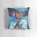 Soft, plush pillow featuring a space-themed portrait design with an astronaut in a letterman jacket against a starry galaxy background.