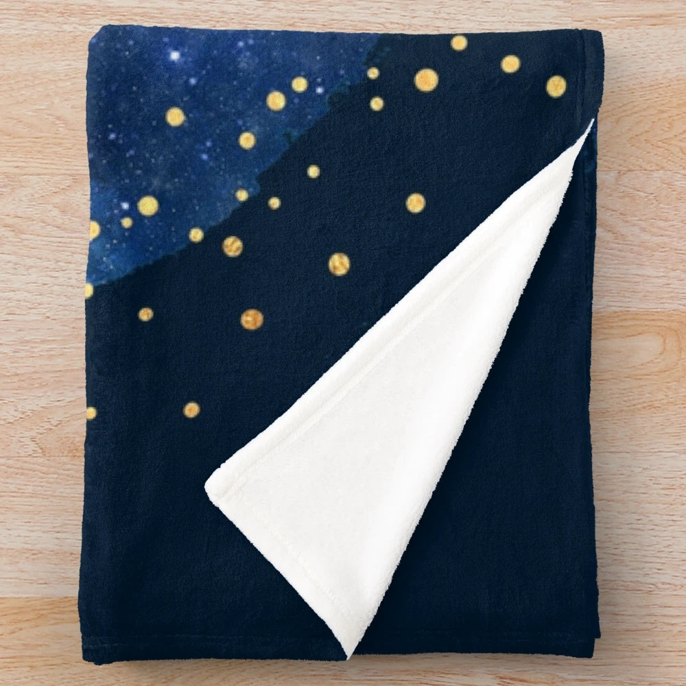 Plush blanket featuring a celestial stag design, inspired by the Throne of Glass series by Sarah J. Maas
