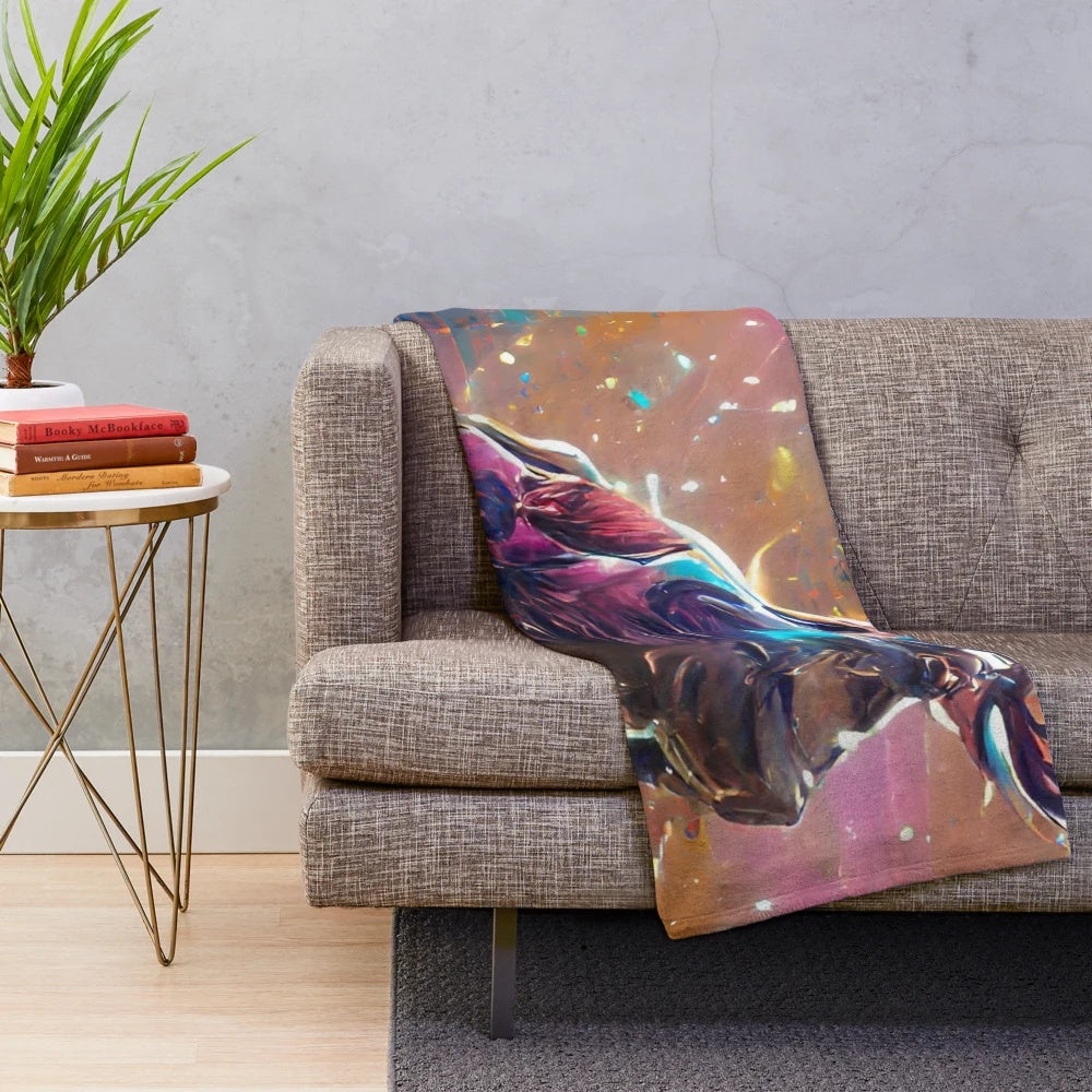Stag silhouette against a starry night sky on a plush blanket