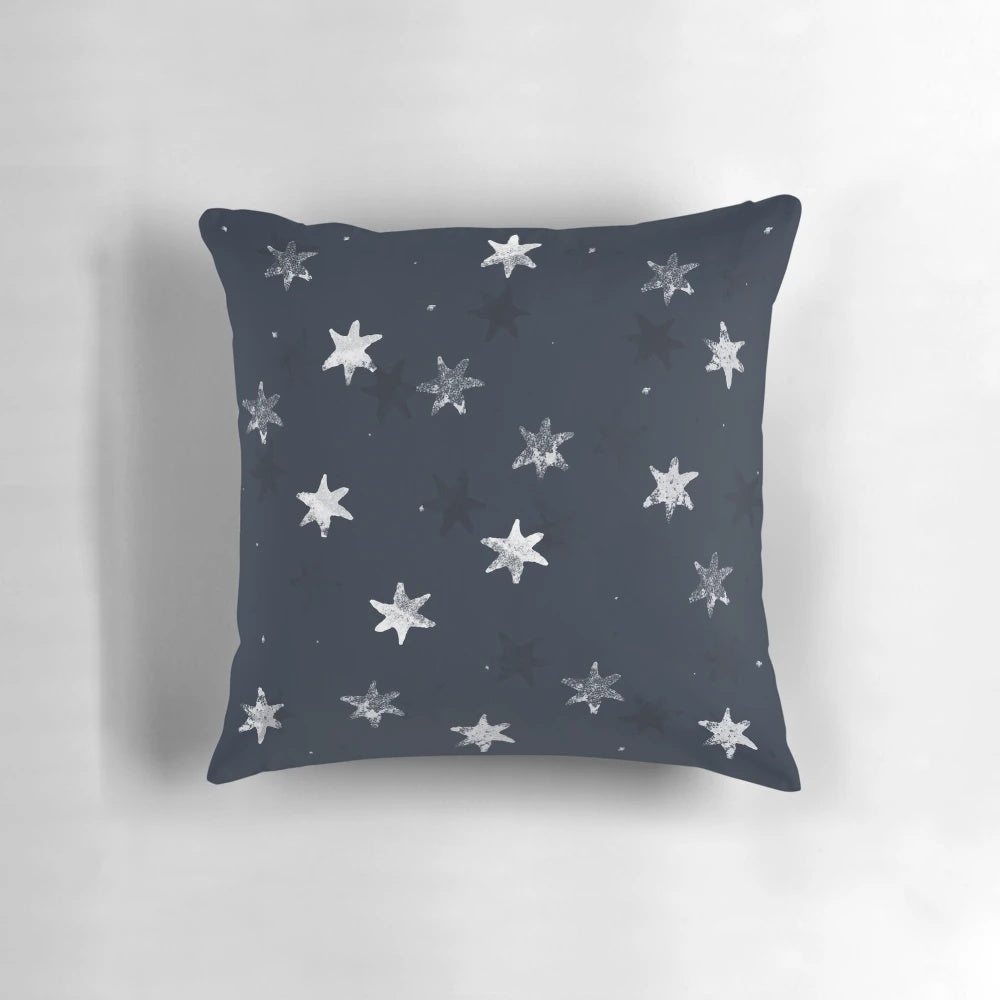Stamped star patterned decorative pillow for a cozy bedroom or living room.