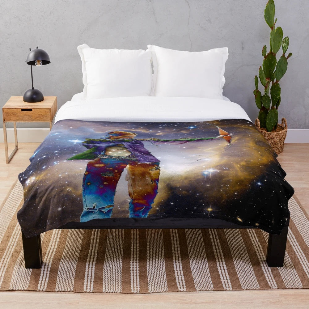 Cozy plush blanket featuring a star archer design in a colorful, abstract pattern