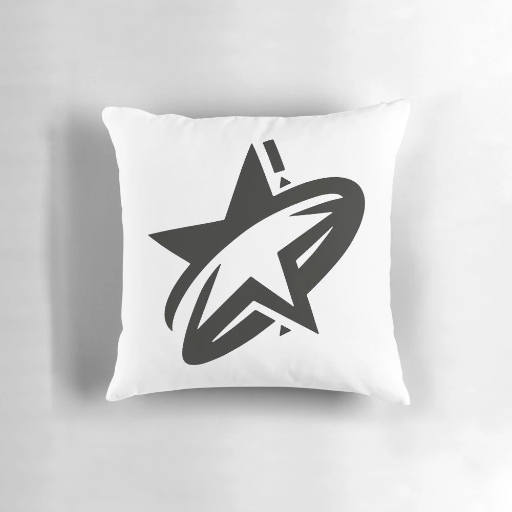 Plush black and white star-patterned pillow for a cozy, galaxy-inspired bedroom