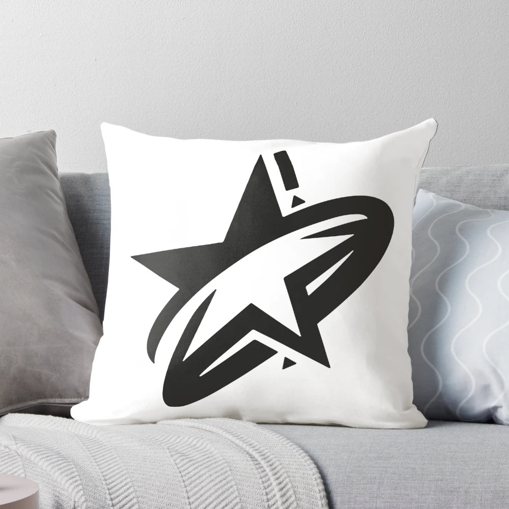 Plush black and white star-patterned pillow for a cozy, galaxy-inspired bedroom