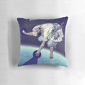 A vintage-inspired collage pillow featuring a starry night sky and celestial imagery