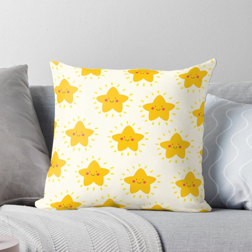 Soft, patterned pillow featuring a starry night sky design, perfect for adding a touch of whimsy to any room.