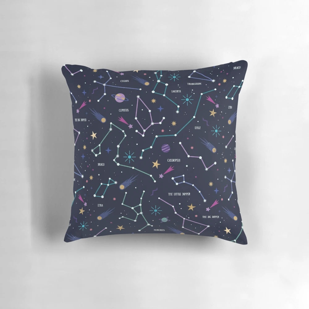 Decorative throw pillow with a starry night sky and galaxy design