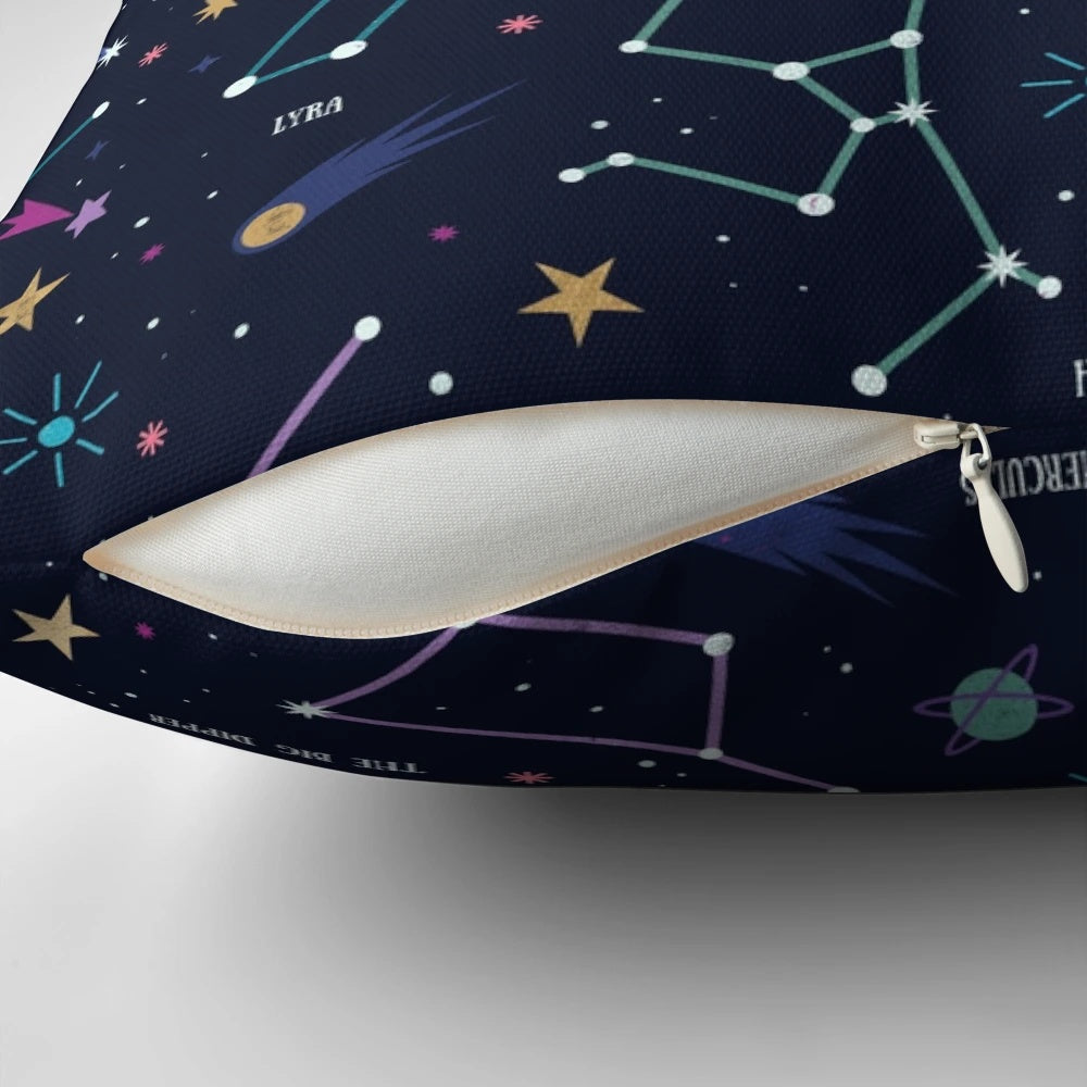 Decorative throw pillow with a starry night sky and galaxy design